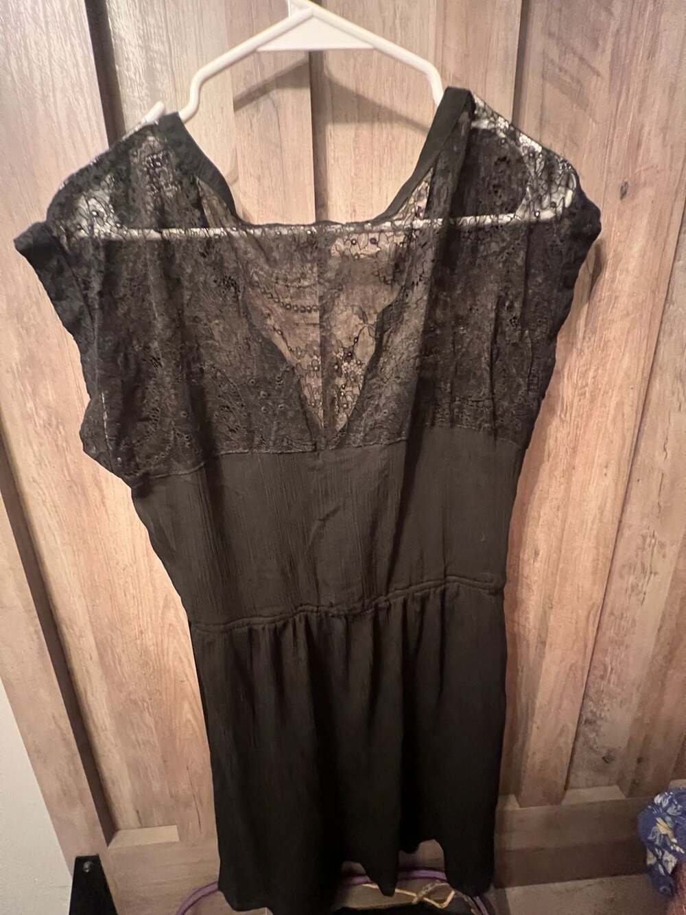 American Eagle Outfitters Women's Black Lace Detail Button-Front Dress